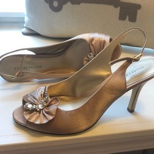 Champagne Satin slingback heels. Audrey Brooke